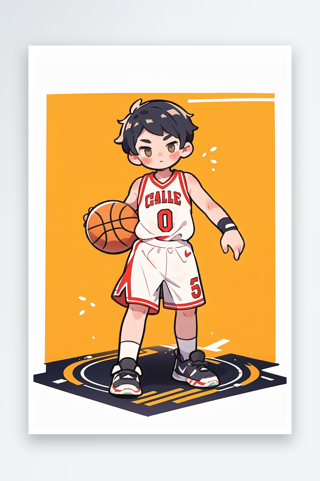 蓝球少年插画手绘素材