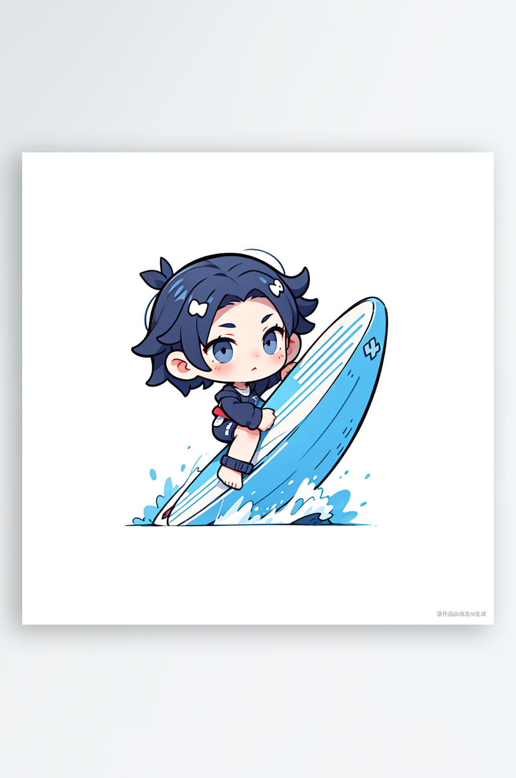 Q版卡通插画冲浪板儿童手绘素材