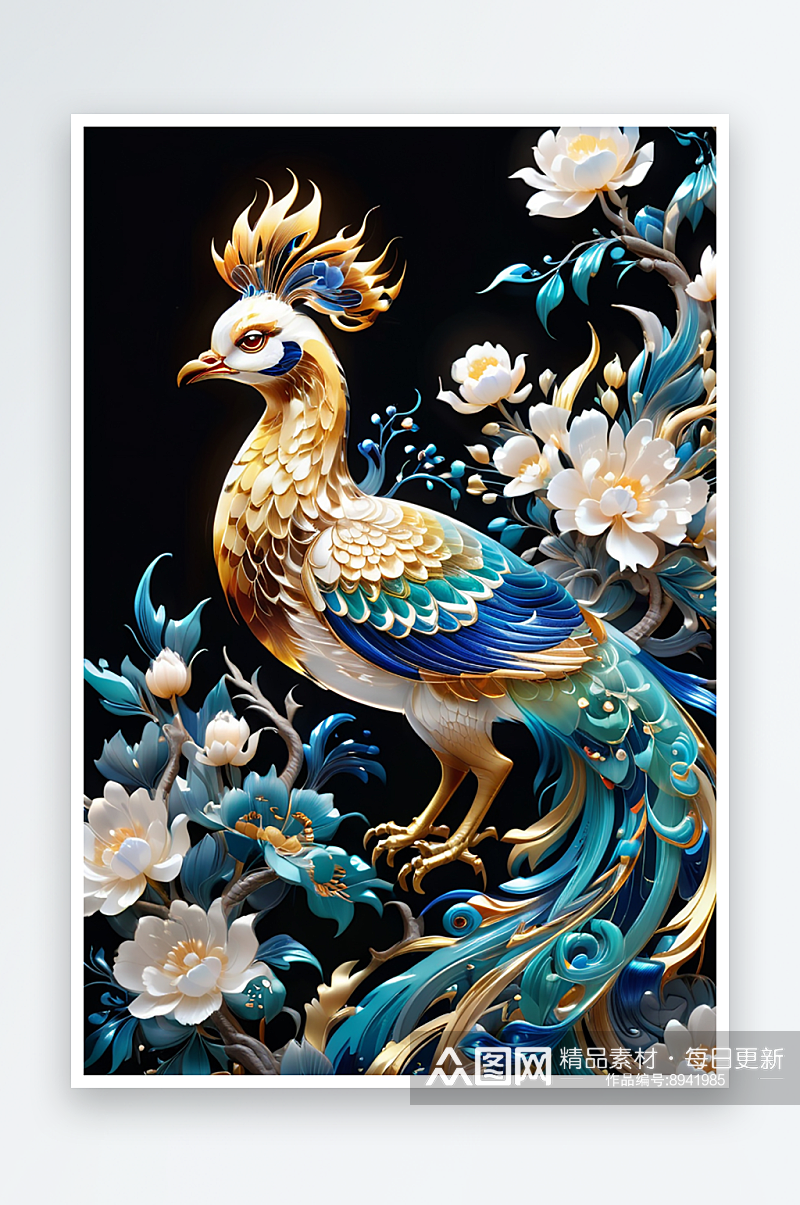 国风孔雀仙鸟艺术衍纸素材