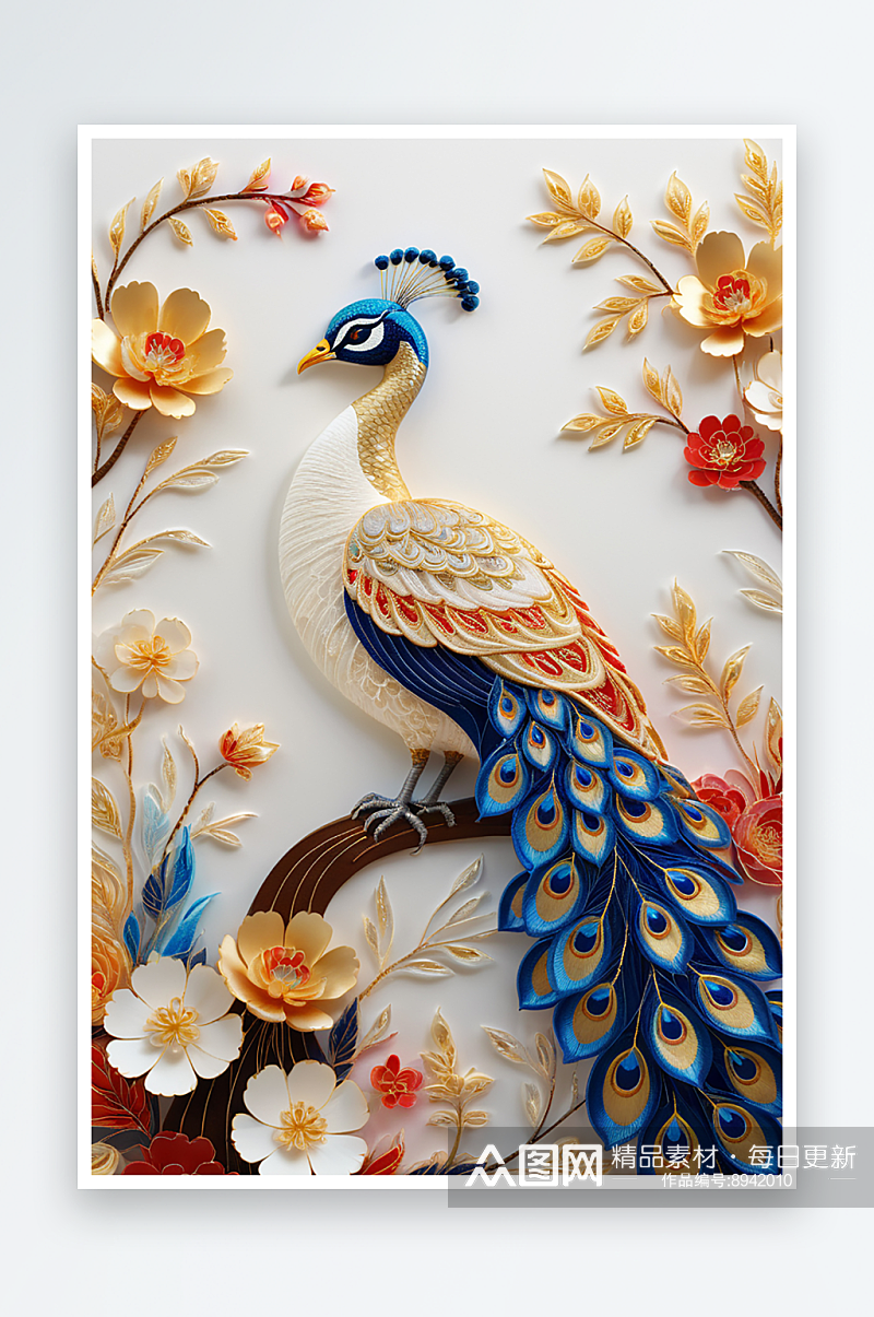 国风孔雀仙鸟艺术衍纸素材