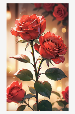 红色玫瑰手绘壁纸