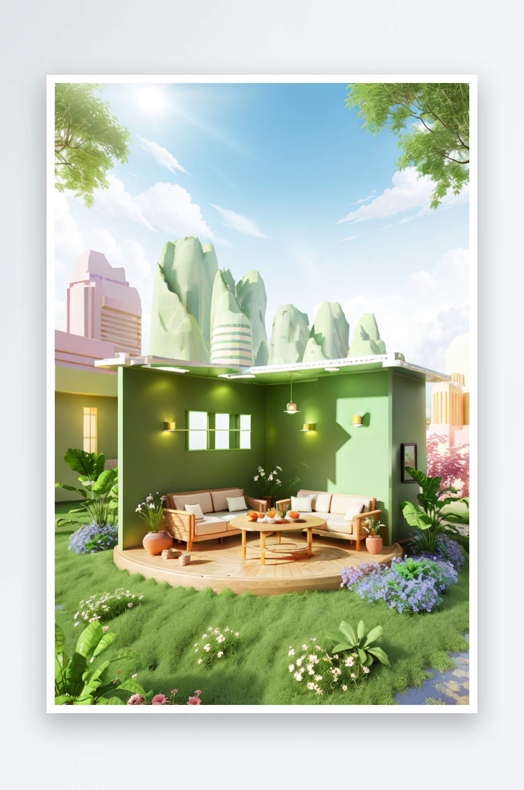 C4D渲染户外电商3D草地背景图素材