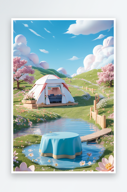 C4D春季踏青户外3D帐篷