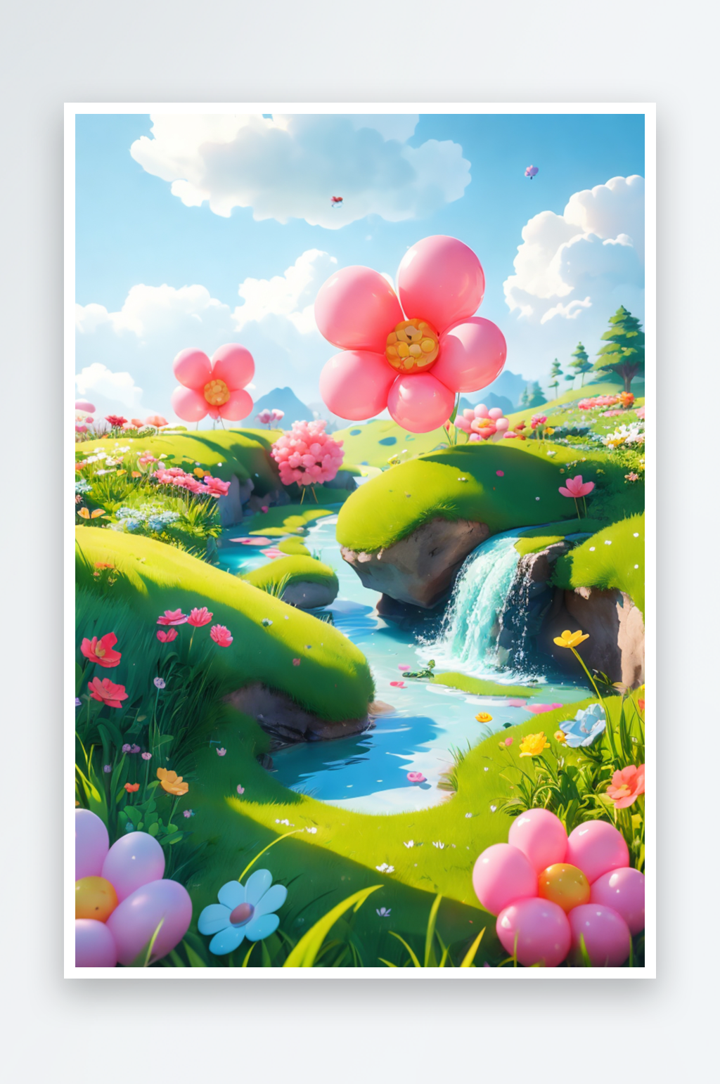卡通儿童手绘插画草地图素材