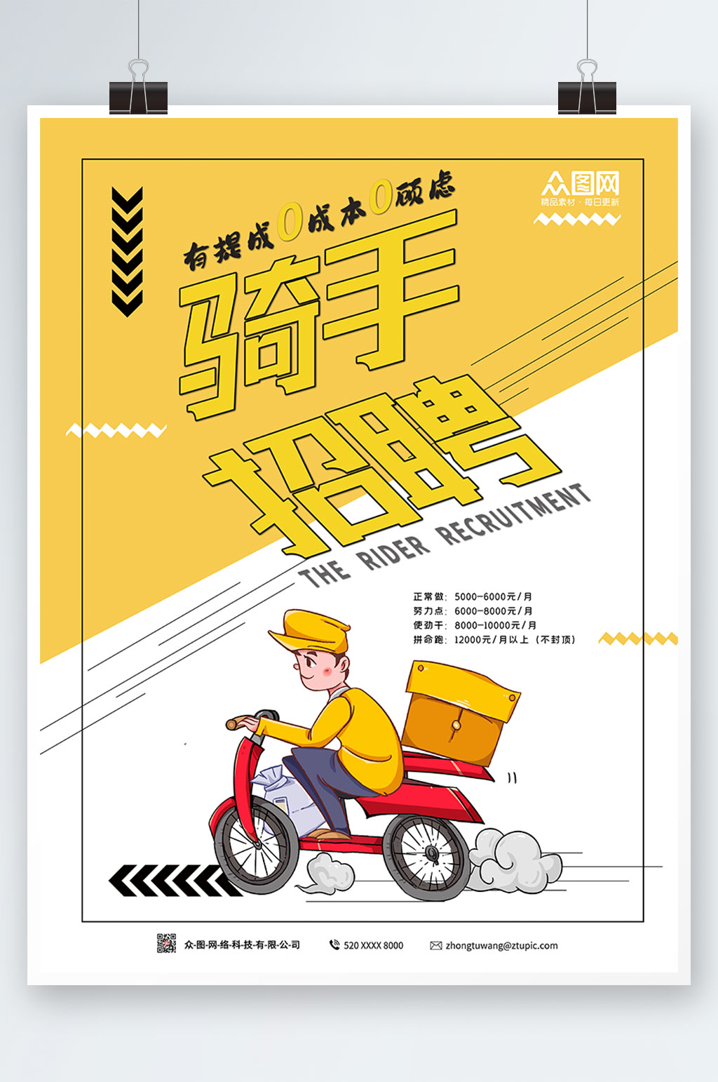 簡約大氣外賣騎手招聘海報素材