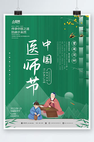 2022年绿色大气中国医师节海报