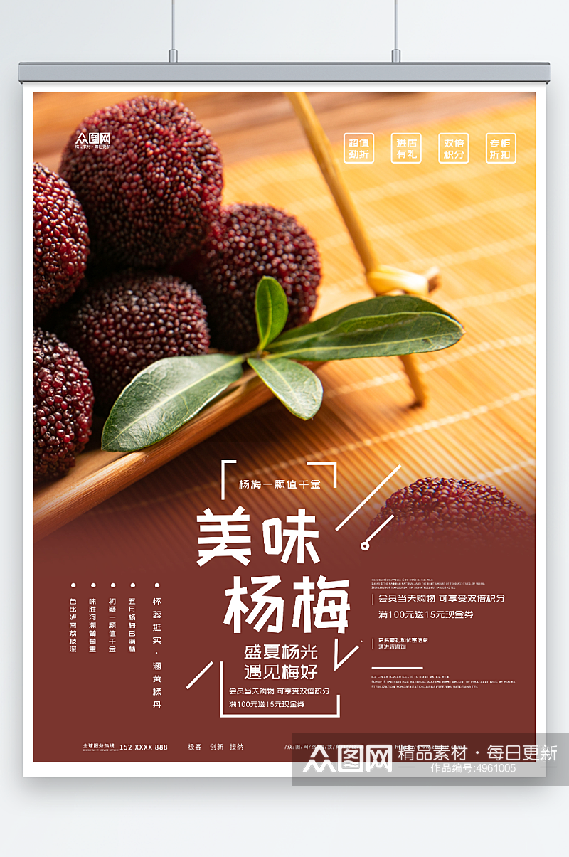 美味新鲜杨梅夏季水果果园促销海报素材