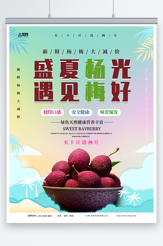 精美大气新鲜杨梅夏季水果果园促销海报