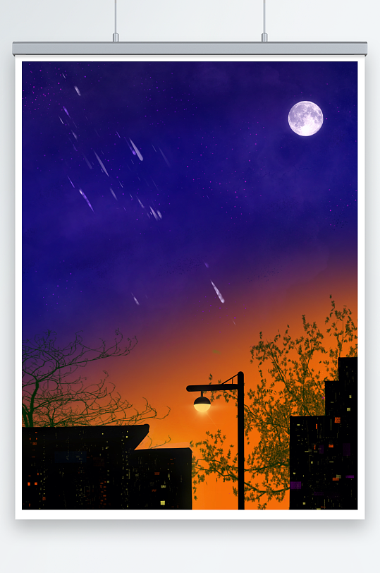 星空手绘夜景黄昏-众图网