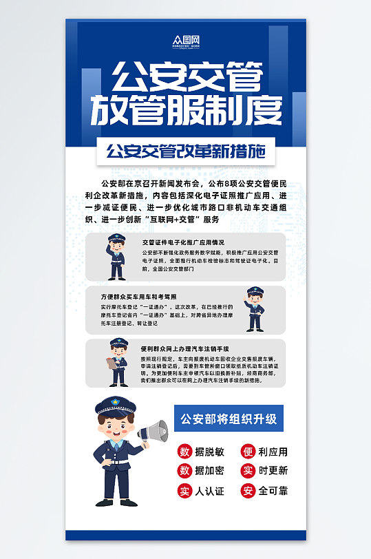 简约公安交管放管服制度海报