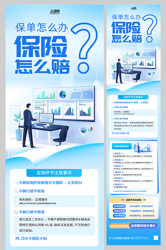 保险金融理财保单介绍长图海报-众图网