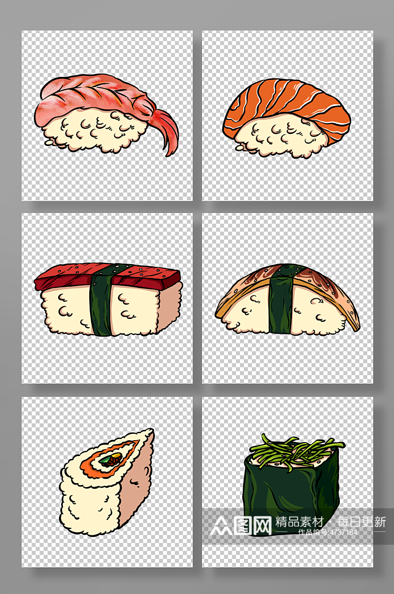 美味手绘卡通寿司日料美食元素插画素材