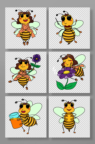 卡通小蜜蜂春天采蜜蜜蜂昆虫元素插画