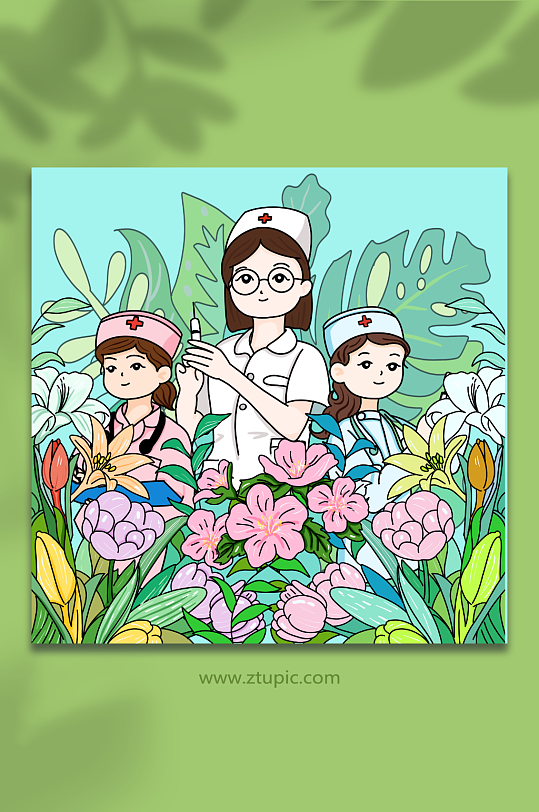 描边插画涂鸦风护士五一节人物插画-众图网