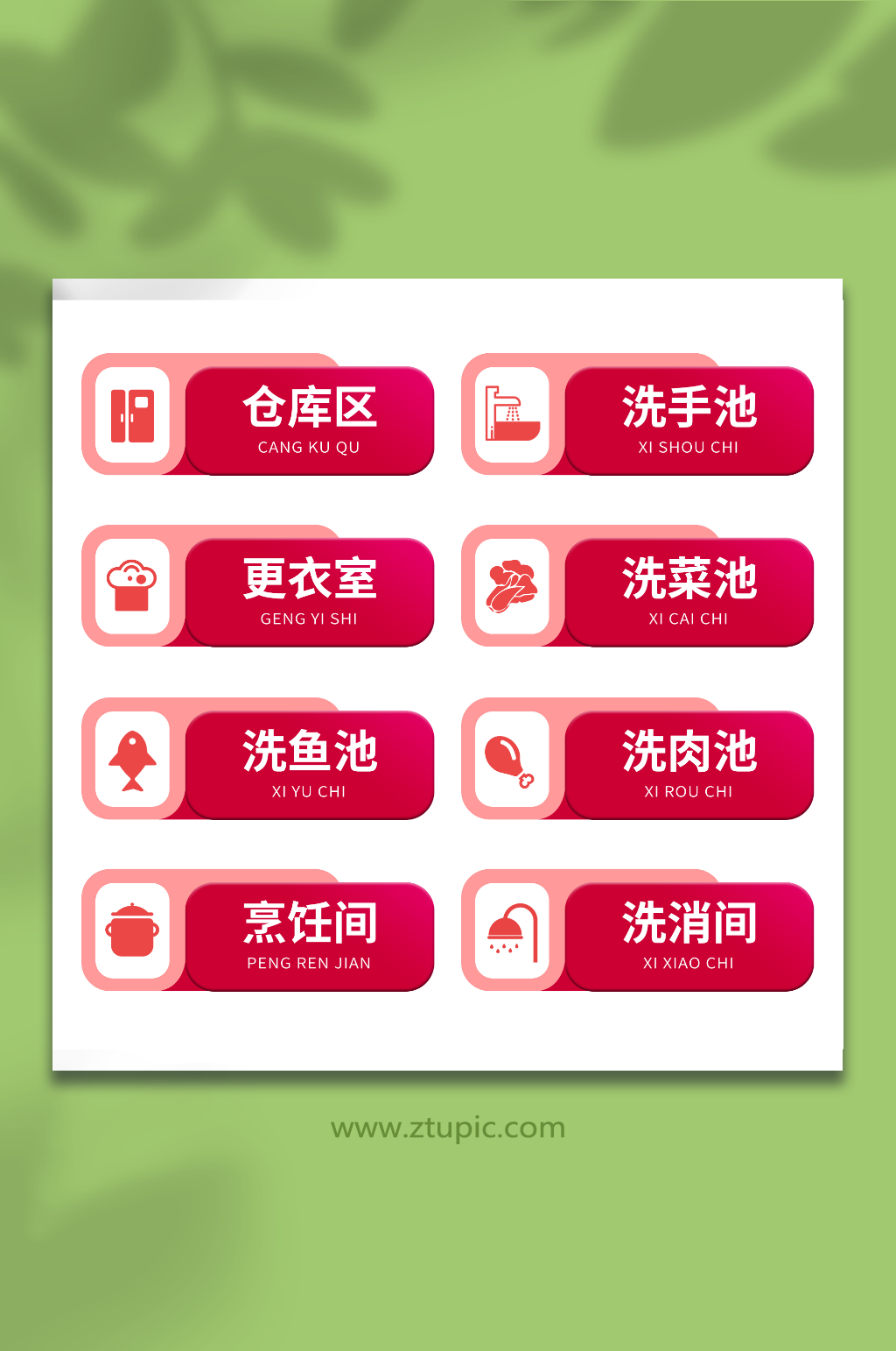 红色厨房区域标识牌门牌素材