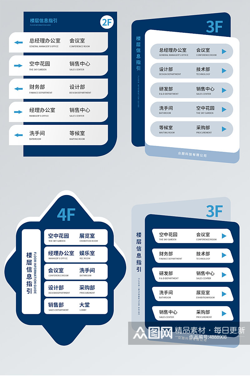 蓝色企业楼层索引导视牌素材