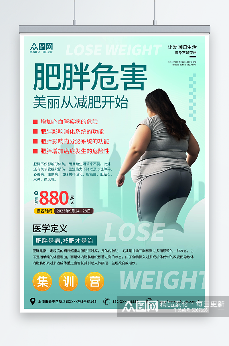 绿色肥胖困扰瘦身减肥宣传海报素材