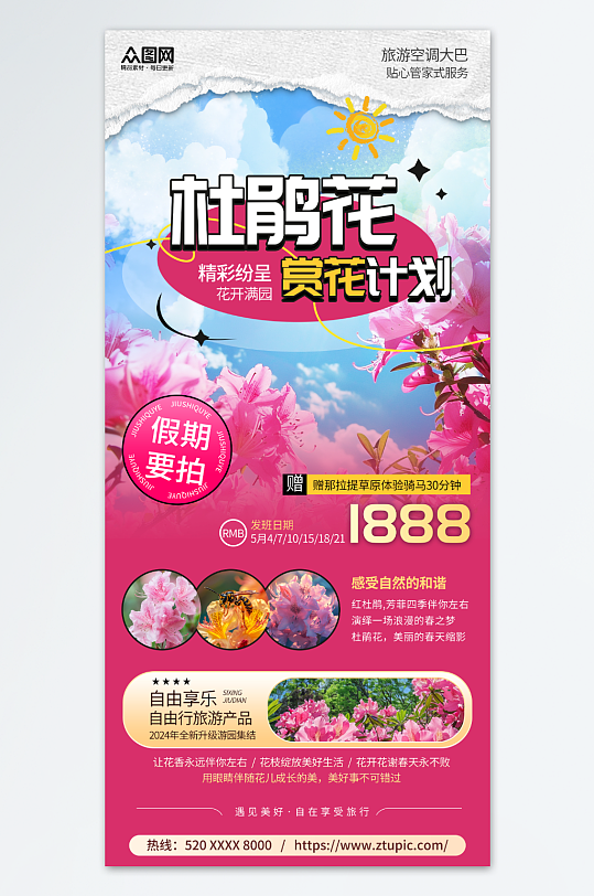 简约风杜鹃花赏花海报