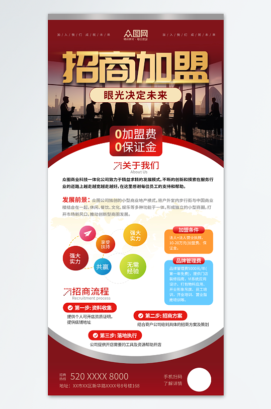 紅色大氣風企業(yè)公司商務招商加盟宣傳海報