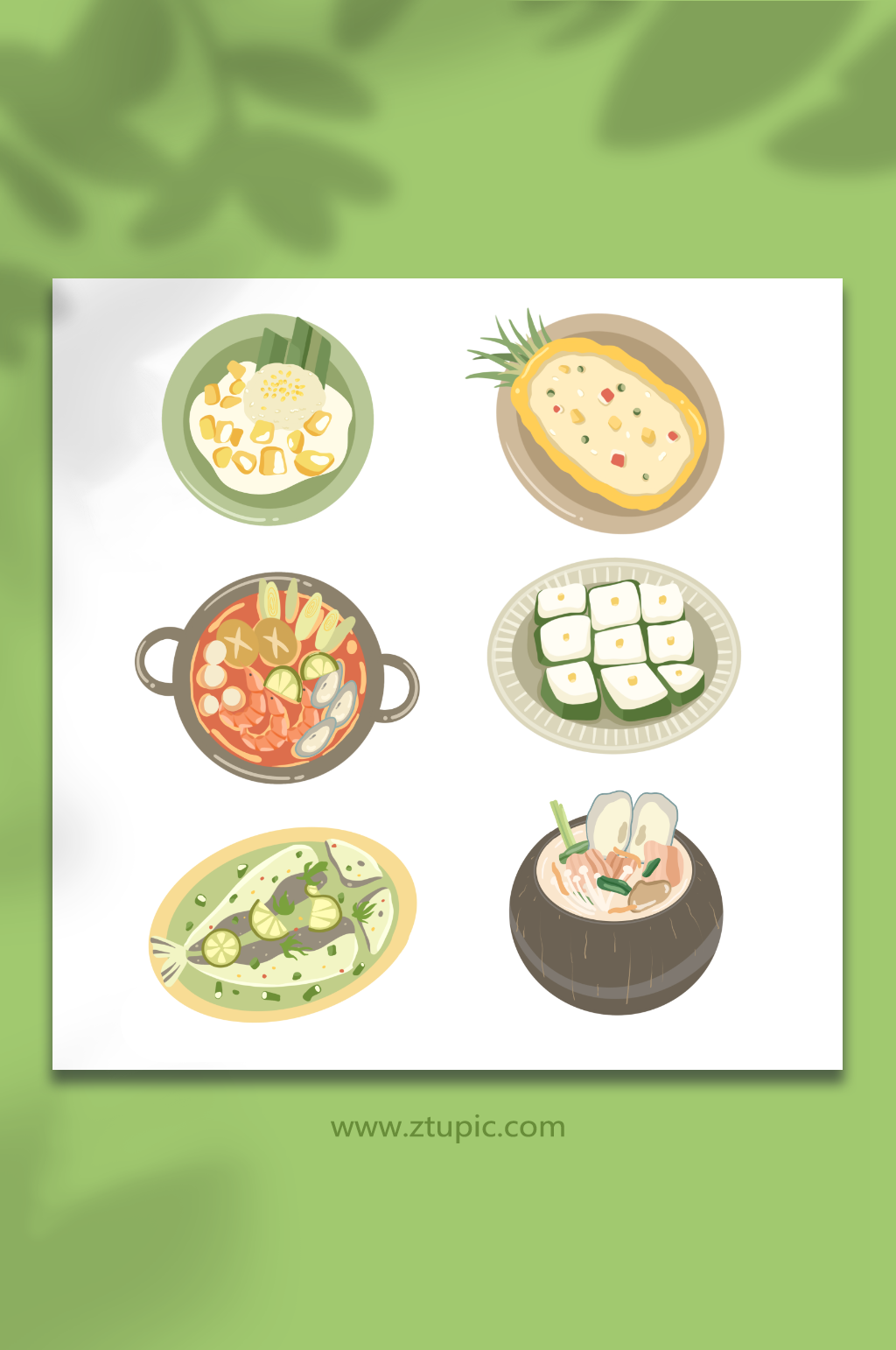 简约扁平小清新泰国美食元素插画素材