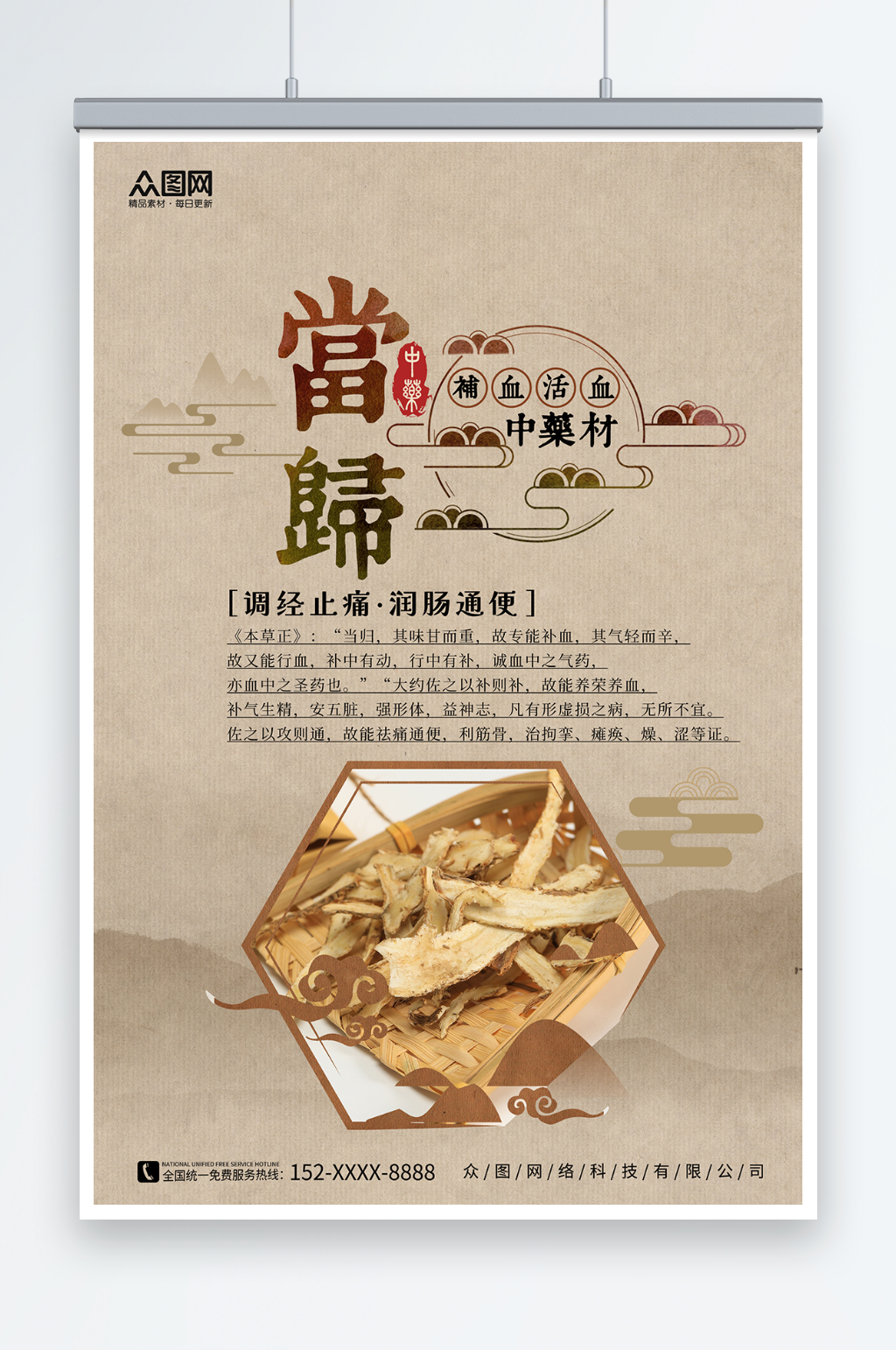 补血活血养生当归药材中药海报素材