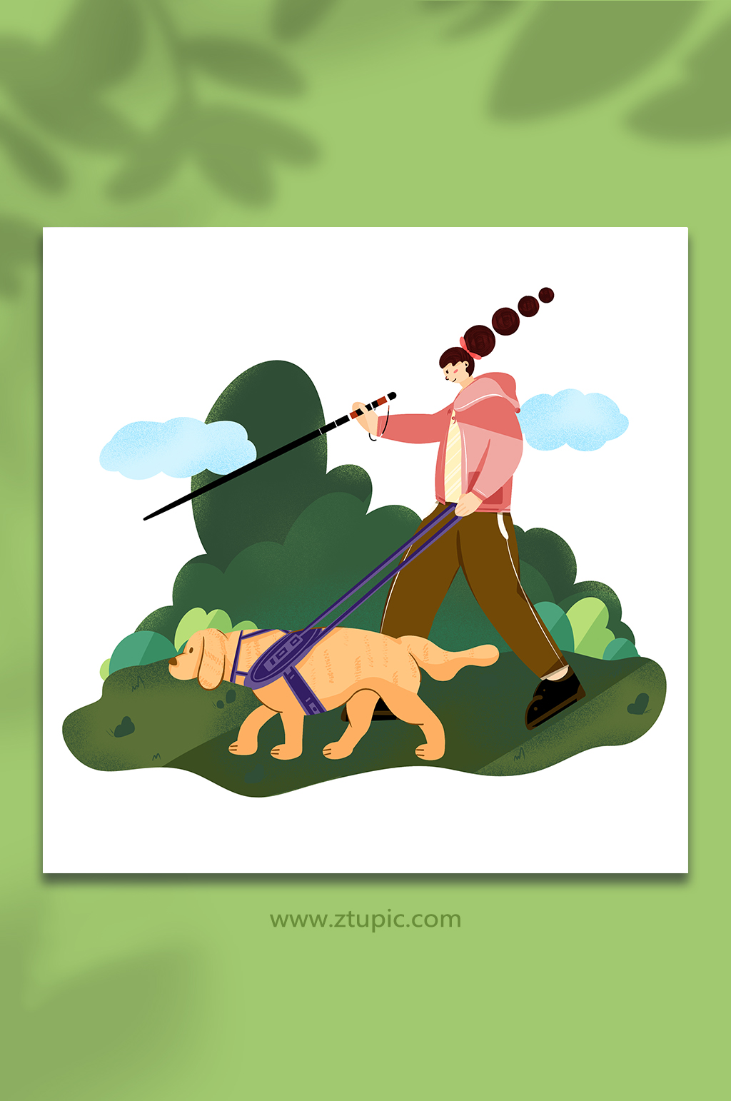 盲人导盲犬扁平人物插画素材
