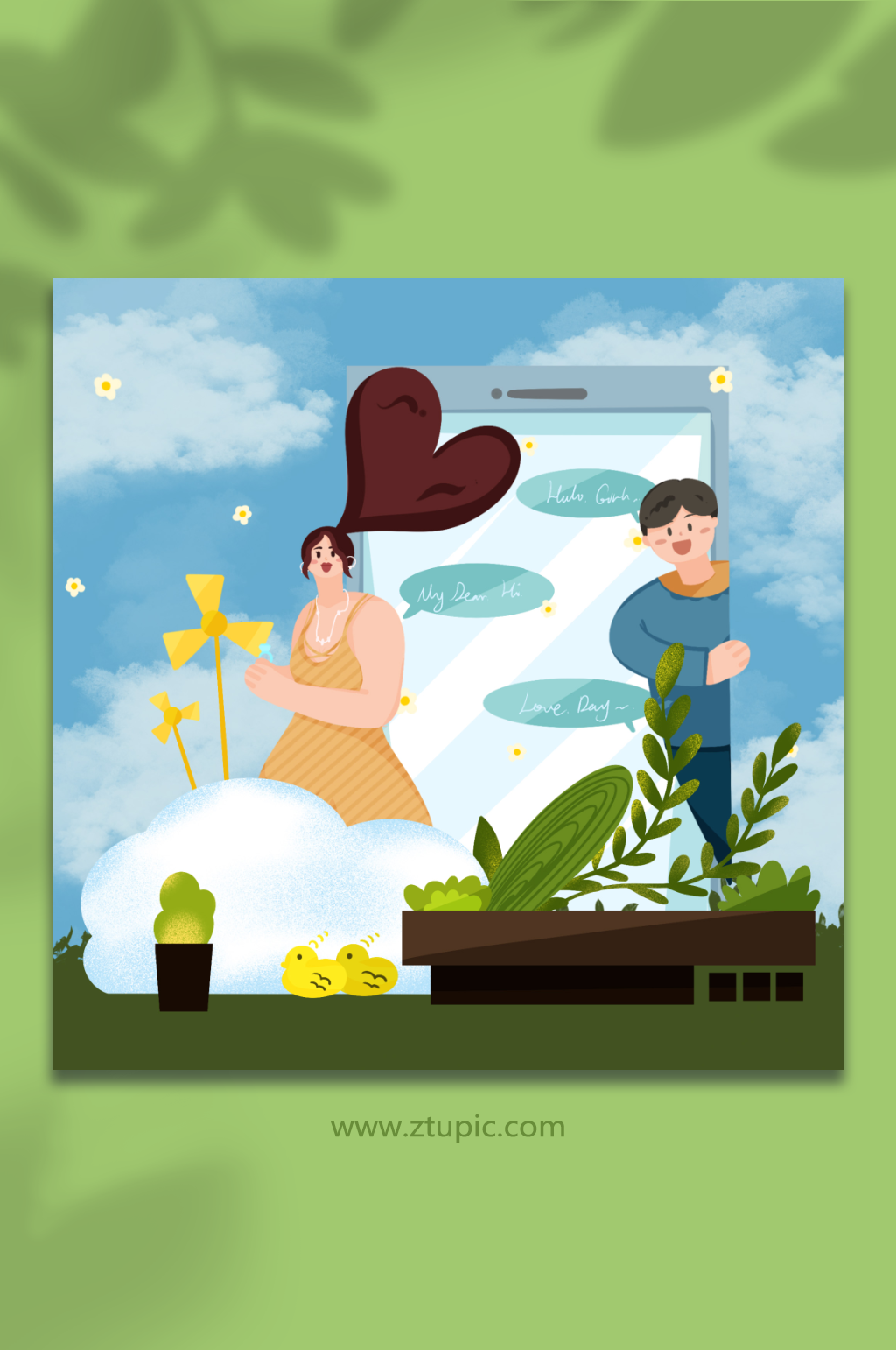 扁平化情侣情人节人物扁平插画素材