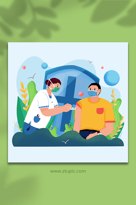 疫苗接种医疗人物简约扁平插画-众图网