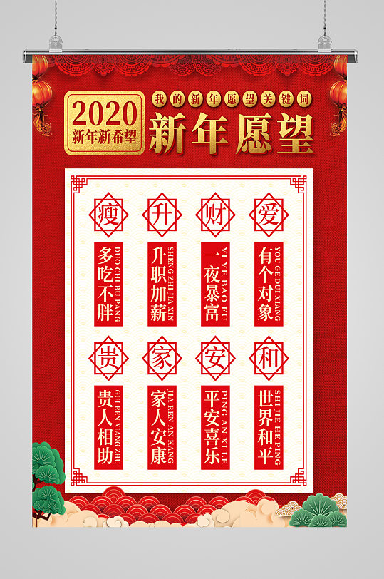 红色喜庆新年愿望清单海报