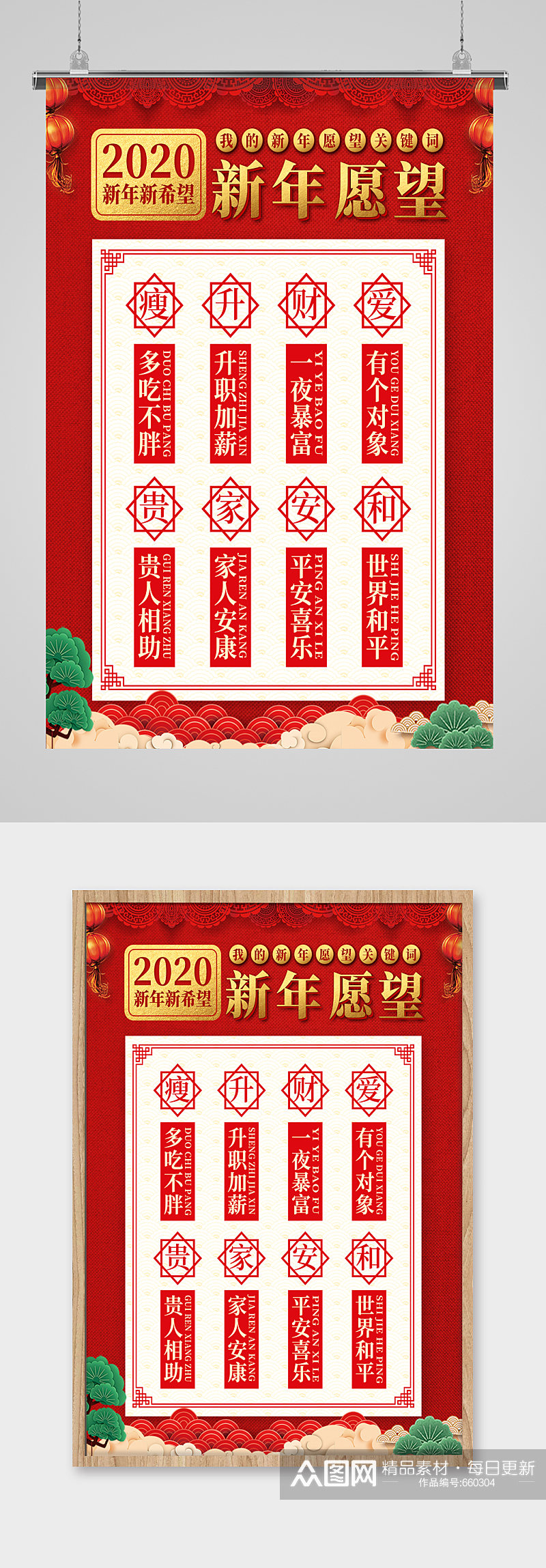 红色喜庆新年愿望清单海报素材