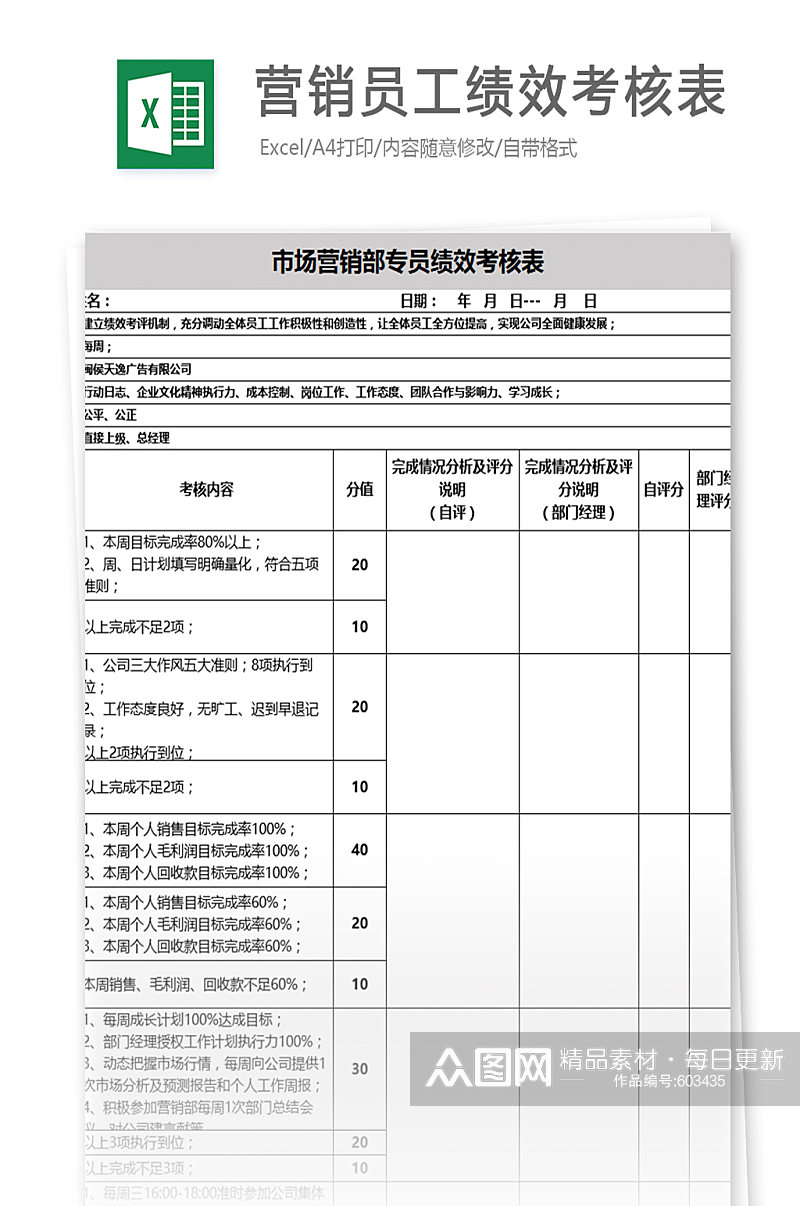 员工绩效考核表员工每月季度评分汇总素材