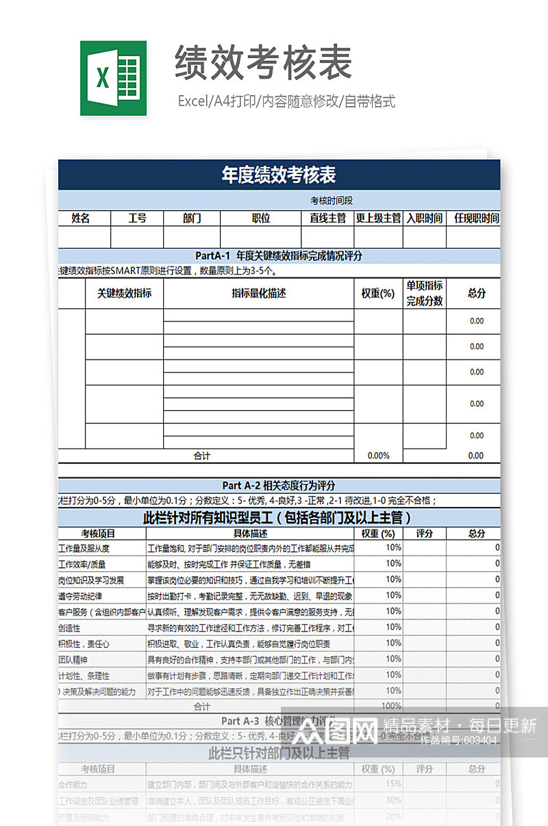 绩效考核表员工每月季度评分汇总素材