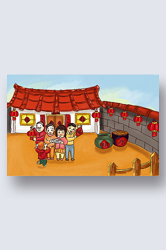 灯笼春联红灯炮传统热闹回家新年春节插图