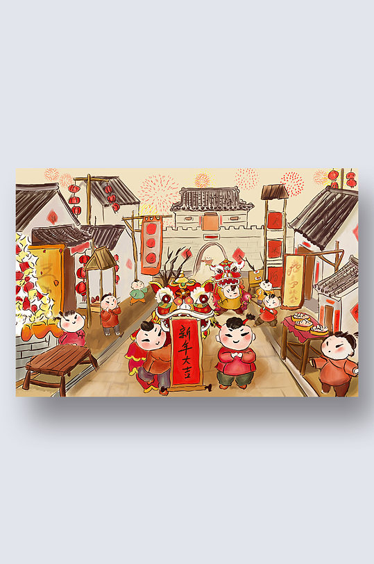 灯笼春联红灯炮传统热闹回家新年春节插图