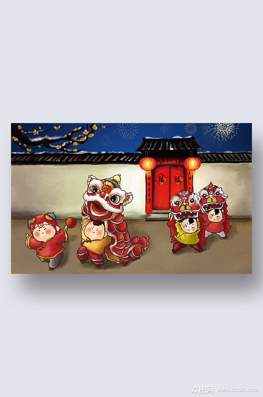 灯笼春联红灯炮传统热闹回家新年春节插图