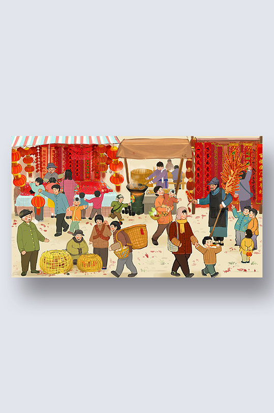 灯笼春联红灯炮传统热闹回家新年春节插图场景:全部插画1个作品