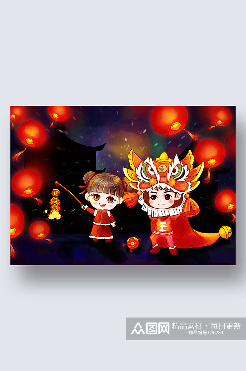 灯笼春联红灯炮传统热闹回家新年春节插图素材
