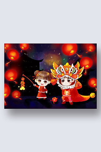 灯笼春联红灯炮传统热闹回家新年春节插图