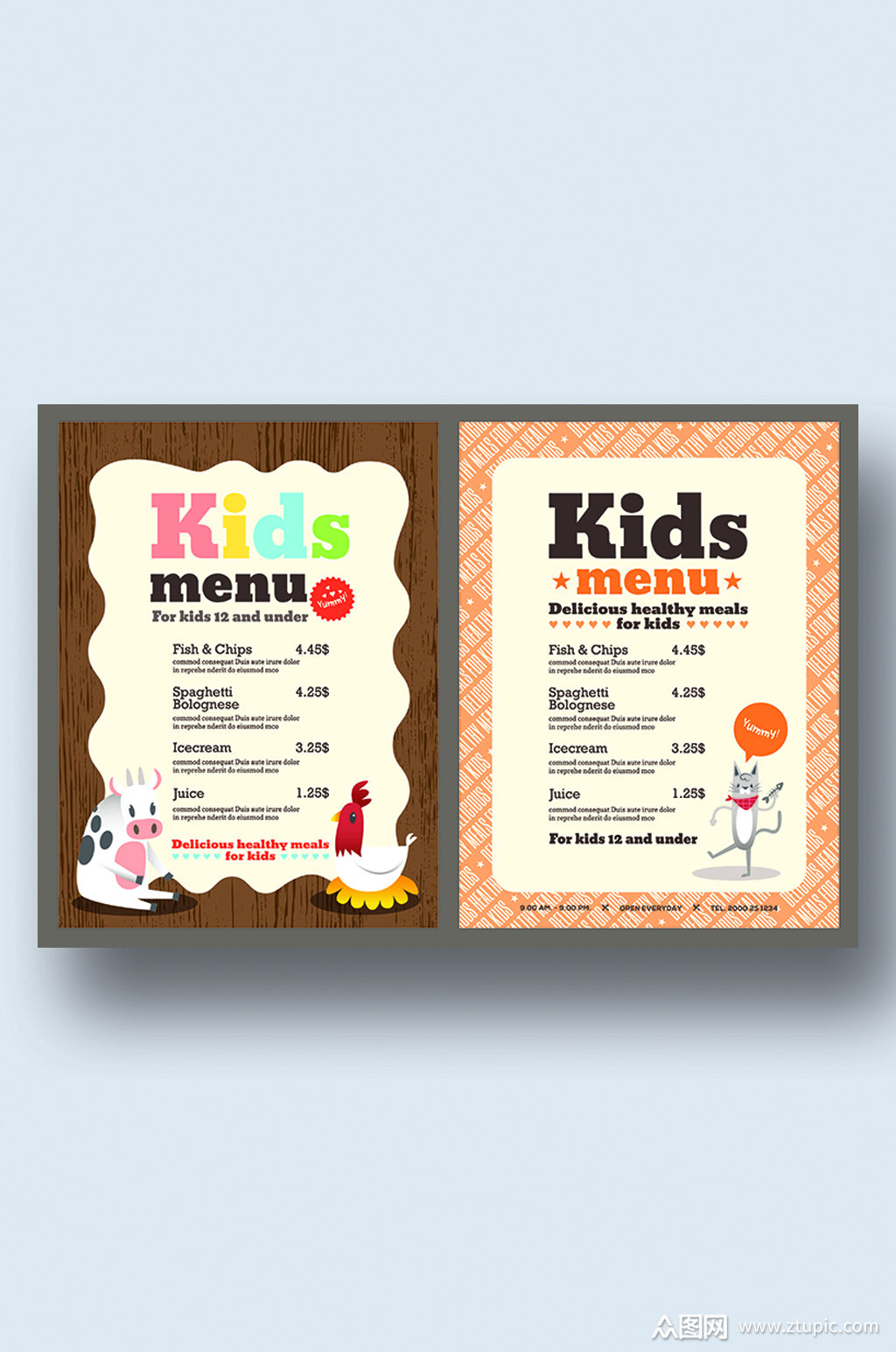 矢量漫画甜品会所卡通可爱儿童菜单食谱单页