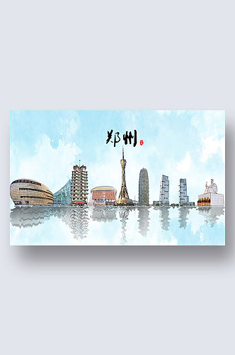 郑州城市地标建筑剪影插画