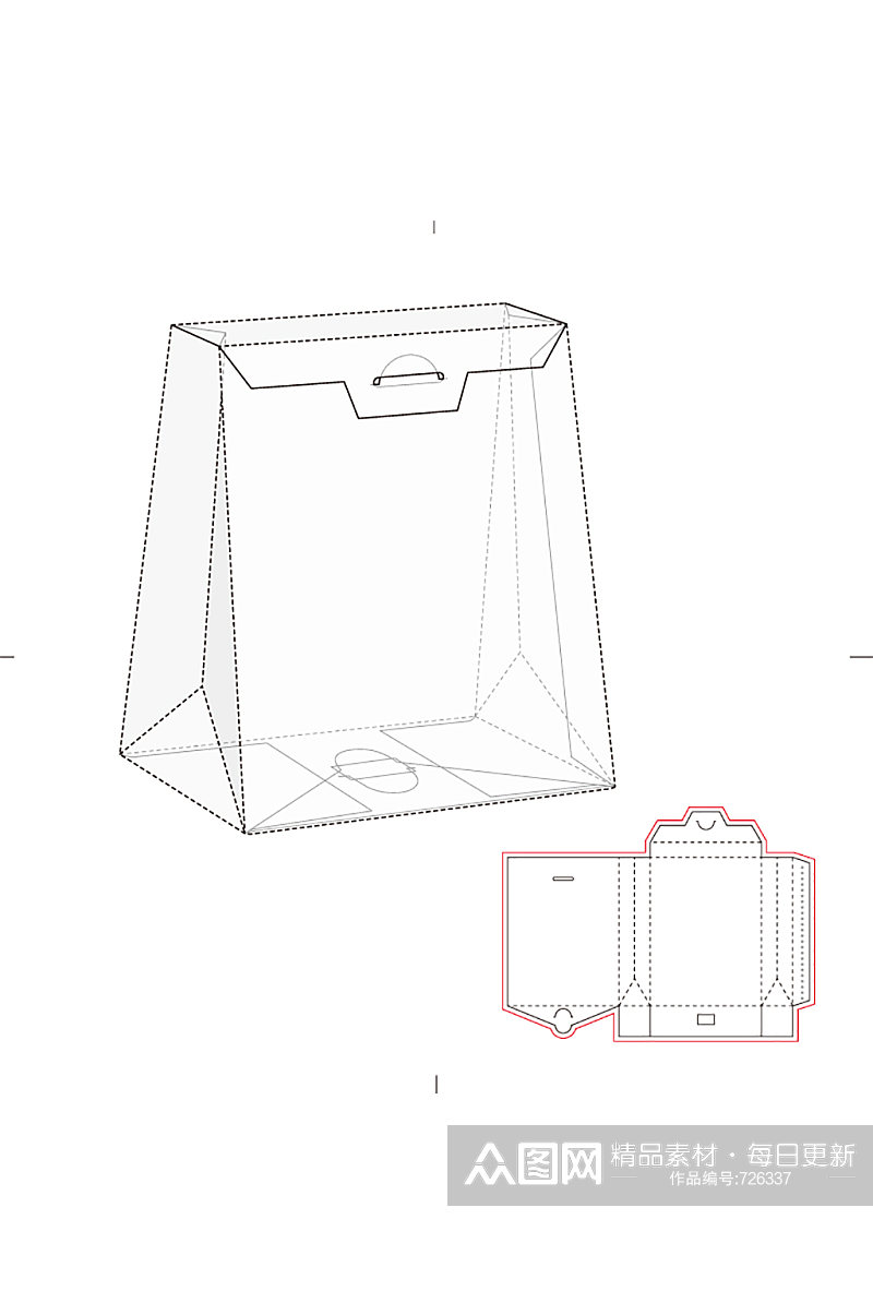 模切刀模刀线模板包装袋平面展开图素材