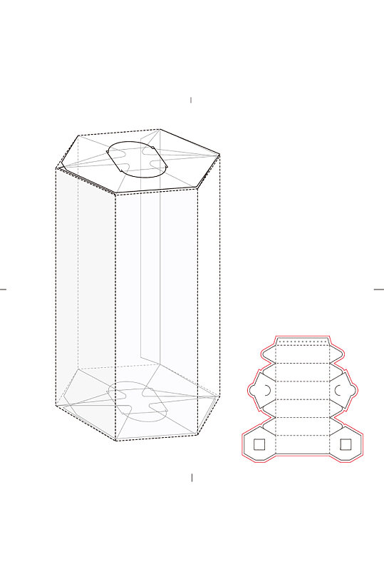 六边形圆柱体侧面设计展开图模板素材