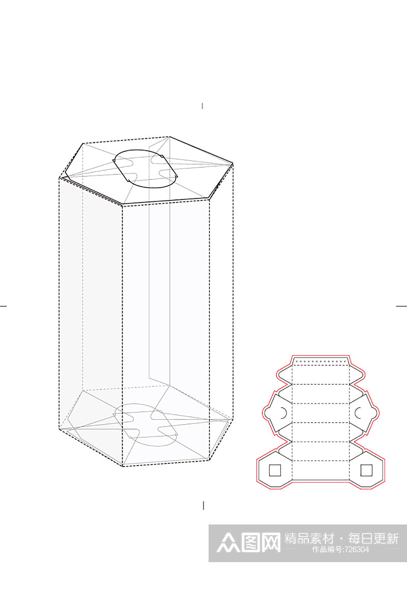 六边形圆柱体侧面设计展开图模板素材素材