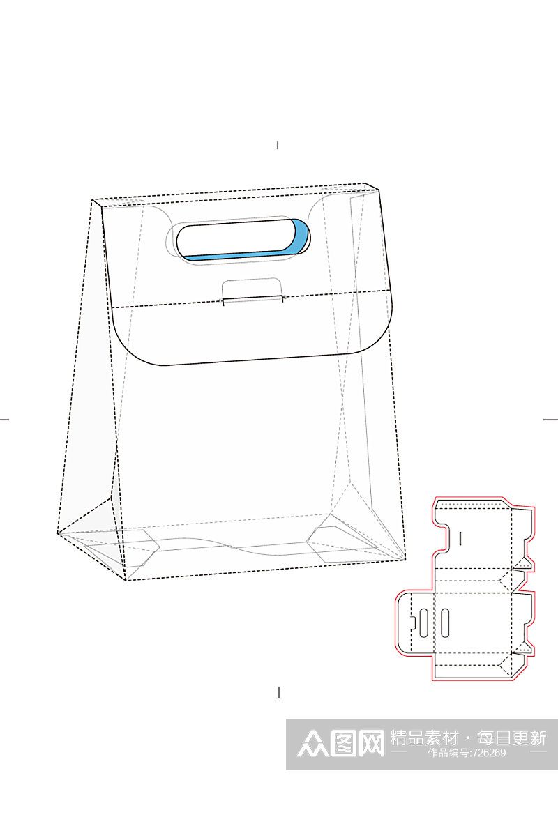 手提袋包装设计展开图模切刀模刀线模板素材