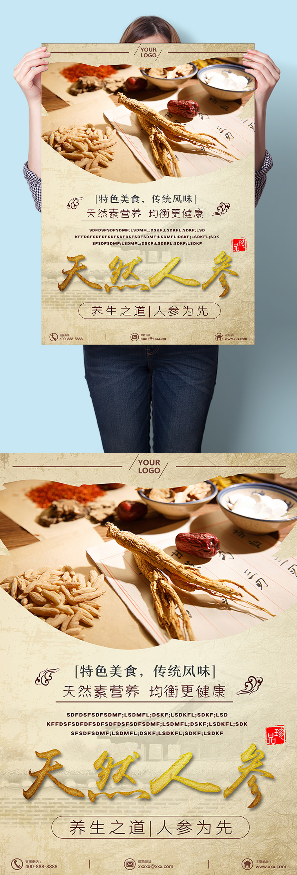 保健品天然人参中医中药草药海报挂图素材