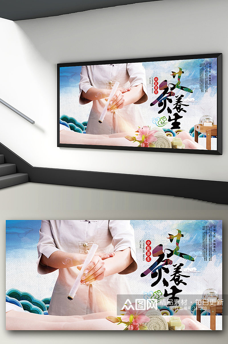 中医文化艾灸养生调理挂图宣传展板素材
