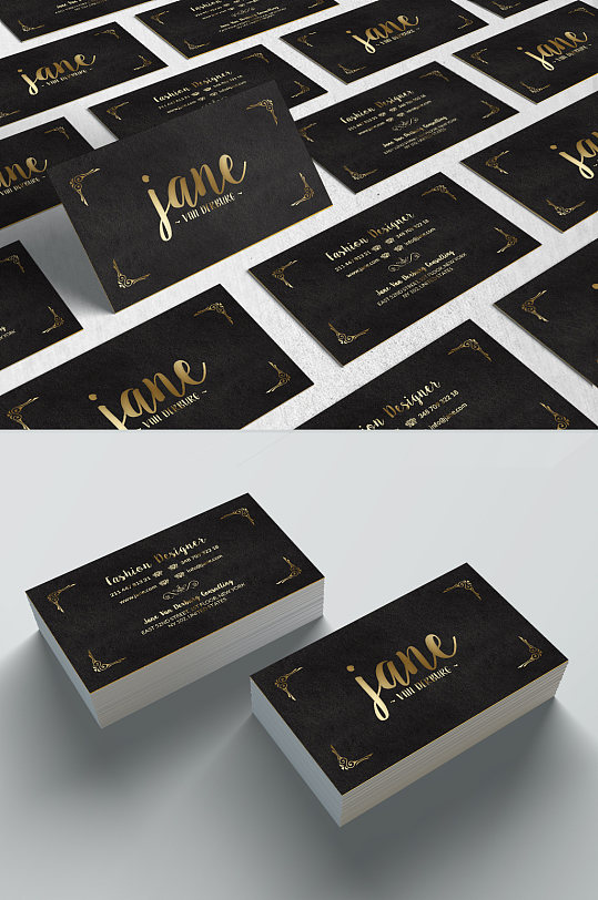 黑色欧式烫金名片模板设计-众图网