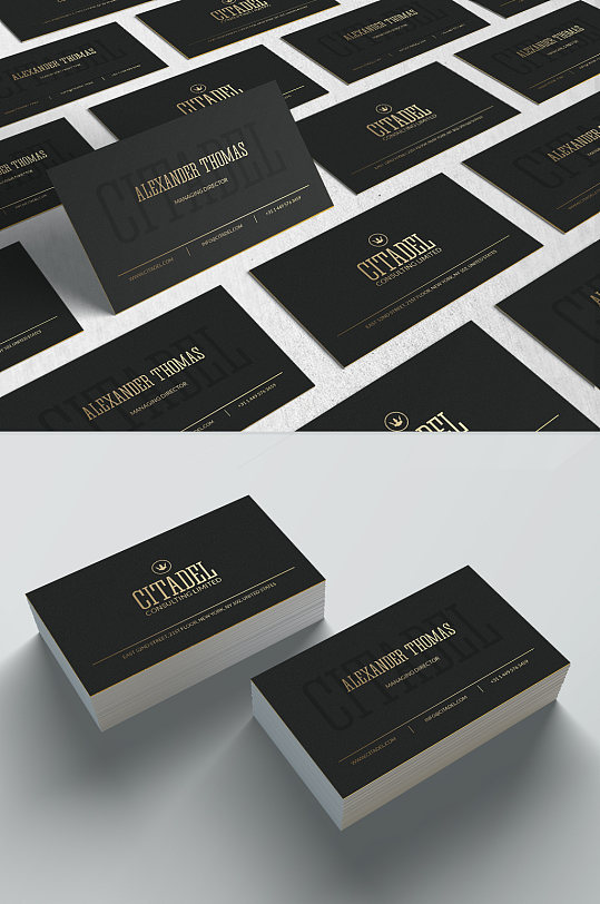 欧式烫金黑色名片模板设计