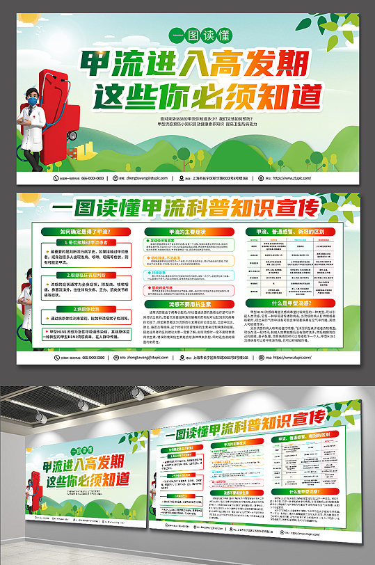 绿色大气甲型H1N1流感防治知识展板