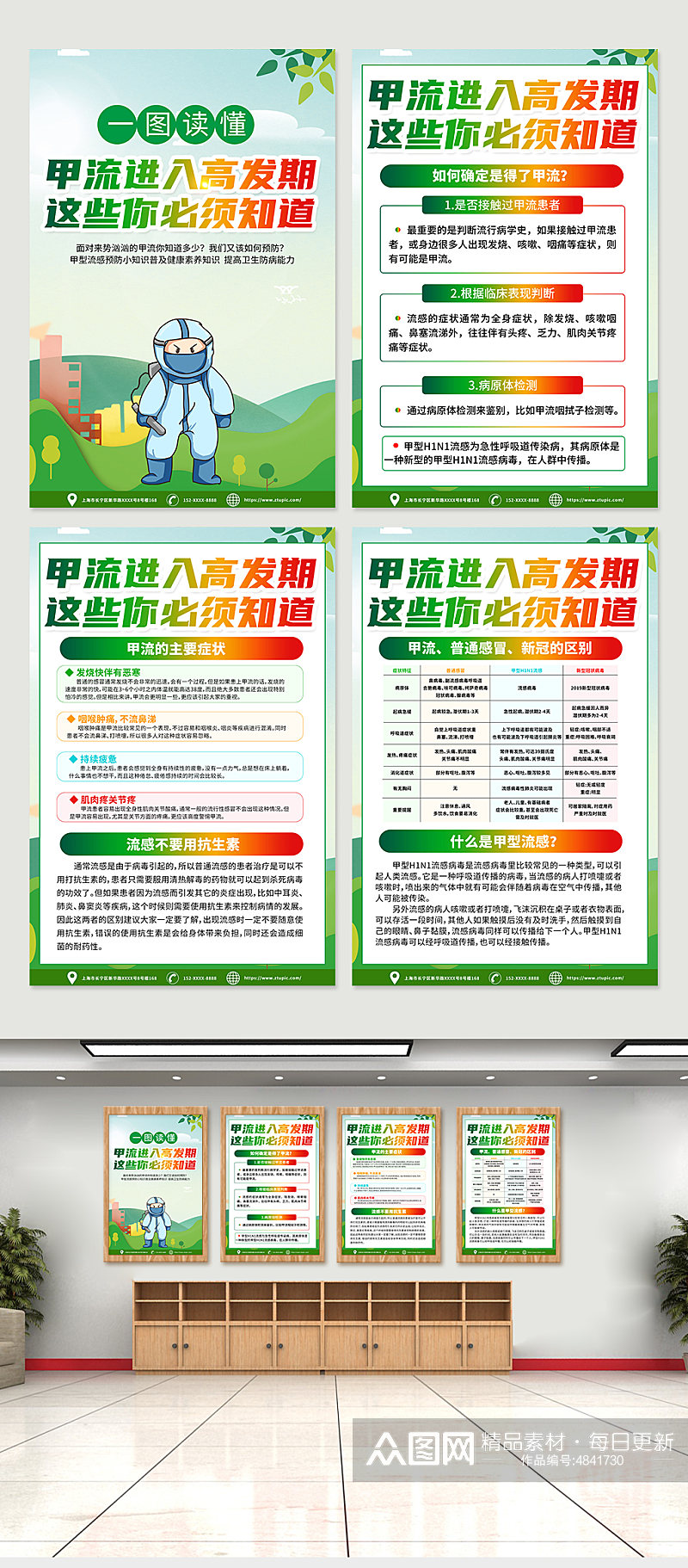 绿色高端甲型H1N1流感防治知识海报素材